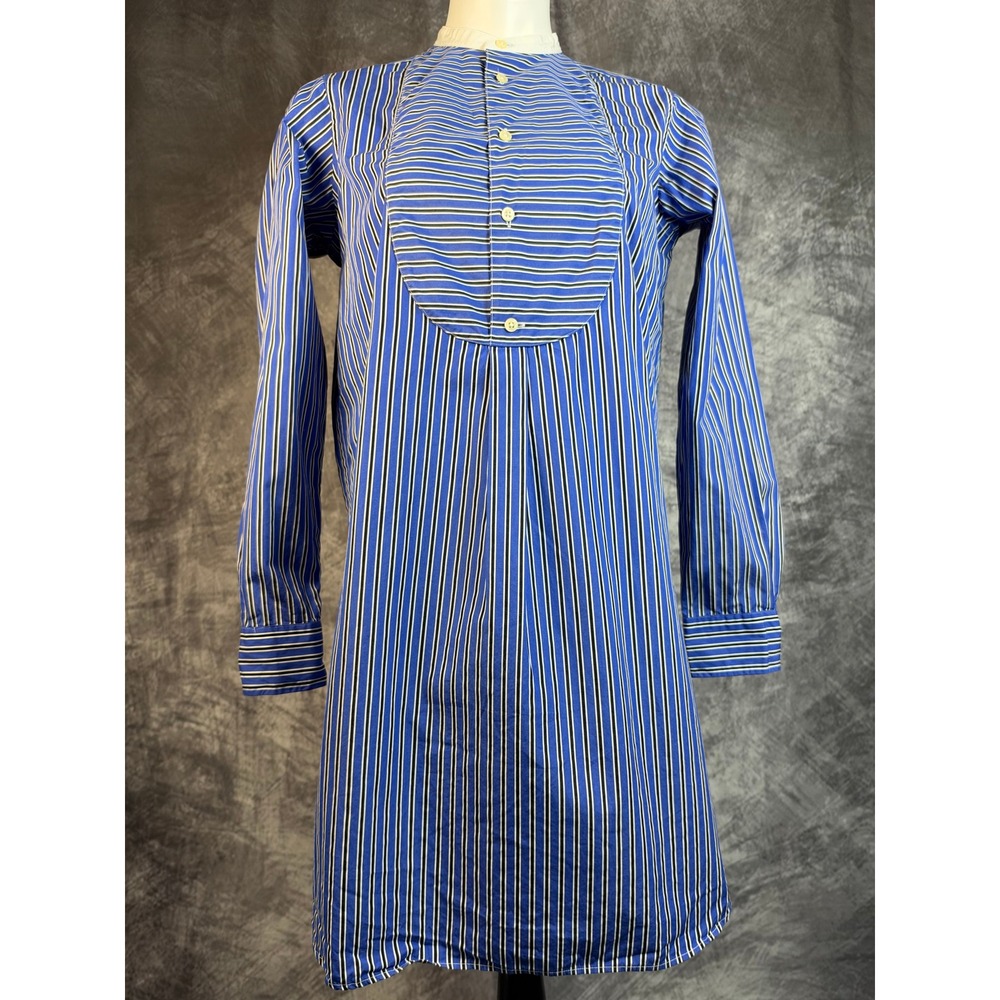 Polo Ralph Lauren Striped Tuxedo Bib Shirt Dress Women 8 Blue Cotton Long Sleeve